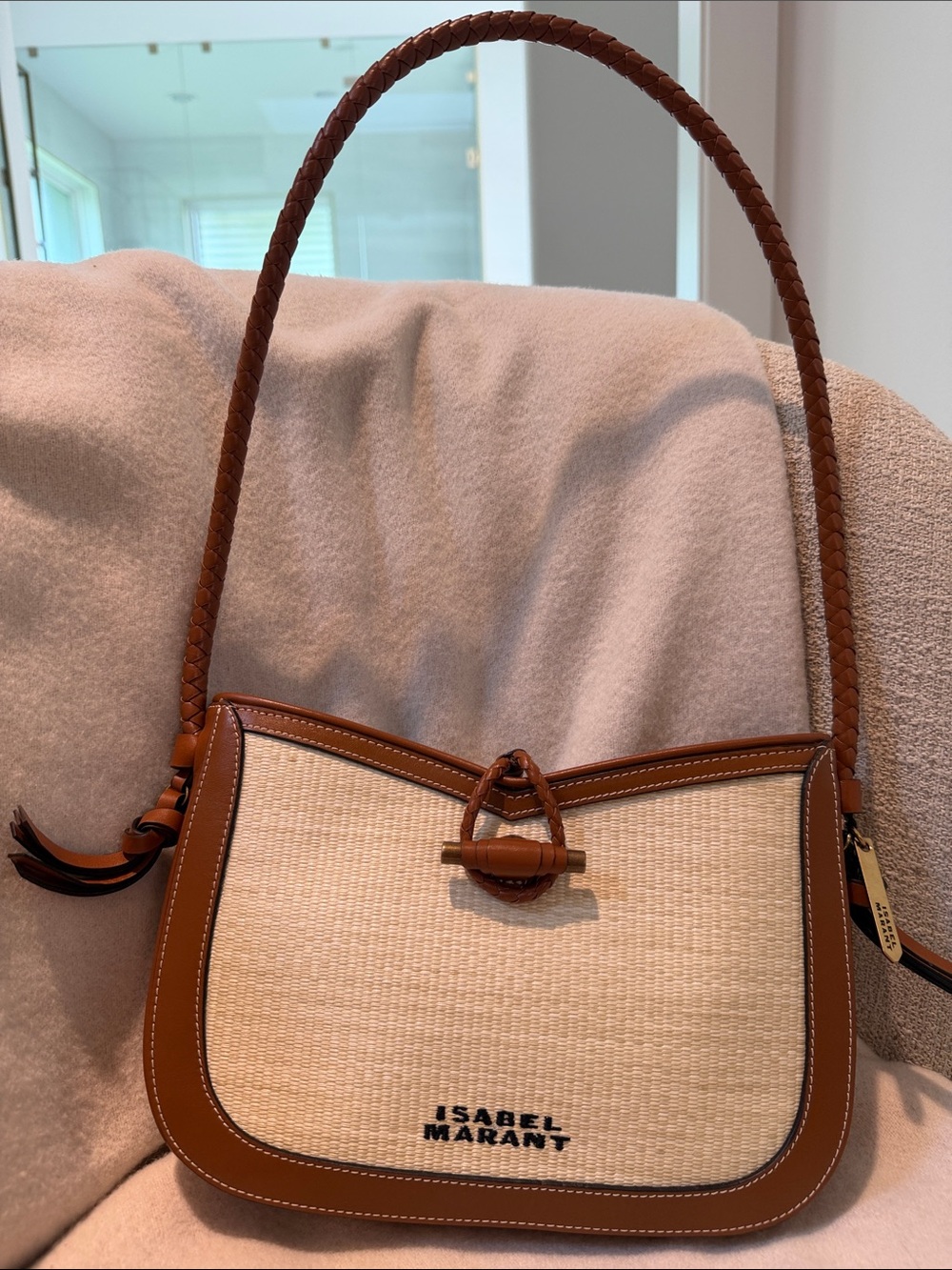 Isabel Marant Tan & Cream Woven Shoulder Bag